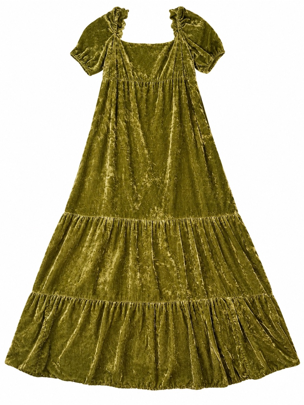 Anthropologie Olive Green Empire Waist Velvet Tiered  Maxi Dress 10 - Picture 3 of 16
